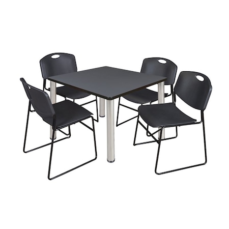 Kee/Zeng Kee Square Table & Chair Set, Wood, Metal, Polypropylene Top TB3636GYBPCM44BK